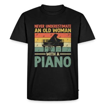 Never Underestimate An Old Woman With A Piano Pian - Men's Premium Organic T-Shirt - black - Front - Nico (187cm)