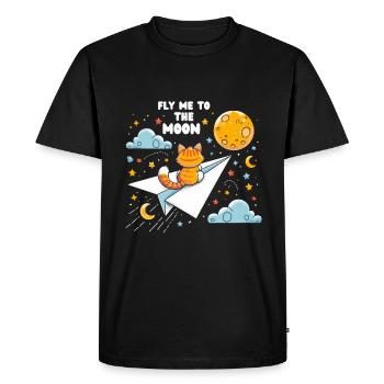 Cat Paper Airplane Moon Kids Cute Stars - Men's Premium Organic T-Shirt - black - Front - Nico (187cm)