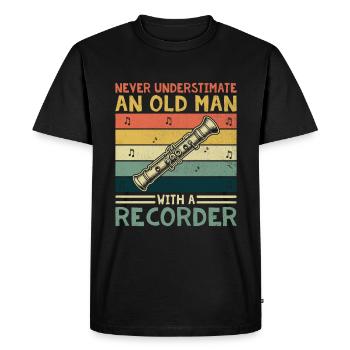 Ne sous-estimez jamais un vieil homme avec une flûte à bec - T-shirt Premium bio Homme - noir - Devant - Nico (187cm)