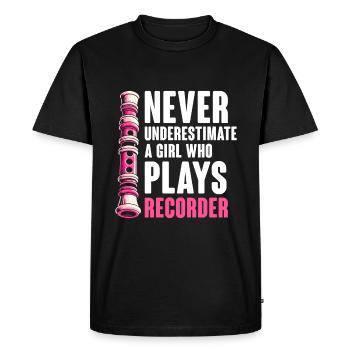 Ne sous-estimez jamais une fille qui joue de la flûte à bec Musi - T-shirt Premium bio Homme - noir - Devant - Nico (187cm)