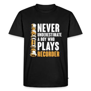 Never Underestimate A Boy Who Plays Recorder Music - Men's Premium Organic T-Shirt - black - Front - Nico (187cm)