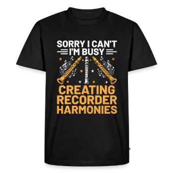 Désolé, je ne peux pas, je suis occupé à créer des harmonies de flûte à bec - T-shirt Premium bio Homme - noir - Devant - Nico (187cm)