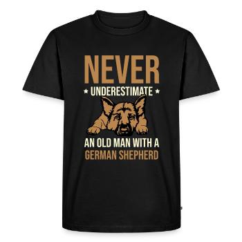 Ne sous-estimez jamais un vieil homme avec un berger allemand - T-shirt Premium bio Homme - noir - Devant - Nico (187cm)