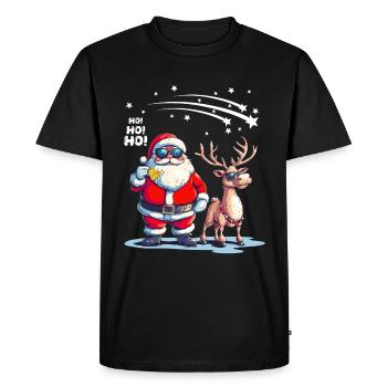 Cooler Weihnachtsmann mit Rentier sagt Ho Ho Ho - Männer Premium Bio T-Shirt - Schwarz - Vorne - Nico (187cm)