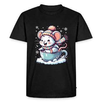 Cute mouse in mug driving sled on snow - Men's Premium Organic T-Shirt - black - Front - Nico (187cm)