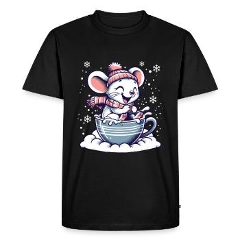Mignon souris balade traîneau dans la neige drôle - T-shirt Premium bio Homme - noir - Devant - Nico (187cm)