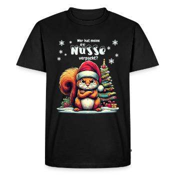 Écureuil mignon à la recherche de noix arbre de Noël - T-shirt Premium bio Homme - noir - Devant - Nico (187cm)