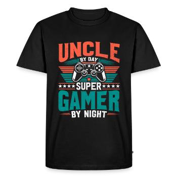 Oncle le jour Super Gamer La nuit Joueur vidéo Gami - T-shirt Premium bio Homme - noir - Devant - Nico (187cm)