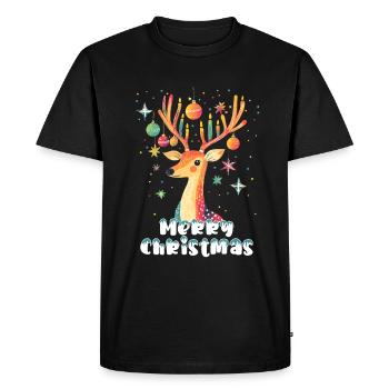 Christmas Deer Fairy Tale Stars Candles Cute - Men's Premium Organic T-Shirt - black - Front - Nico (187cm)