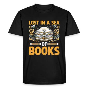 Perdu dans une mer de livres Lecture de livres Rat de bibliothèque - T-shirt Premium bio Homme - noir - Devant - Nico (187cm)