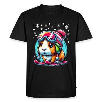 Meerschweinchen Skifahren Schnee Piste Niedlich - Männer Premium Bio T-Shirt - Schwarz - Vorne - Nico (187cm)