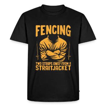 Escrime à deux sangles d’un escrimeur en camisole de force - T-shirt Premium bio Homme - noir - Devant - Nico (187cm)