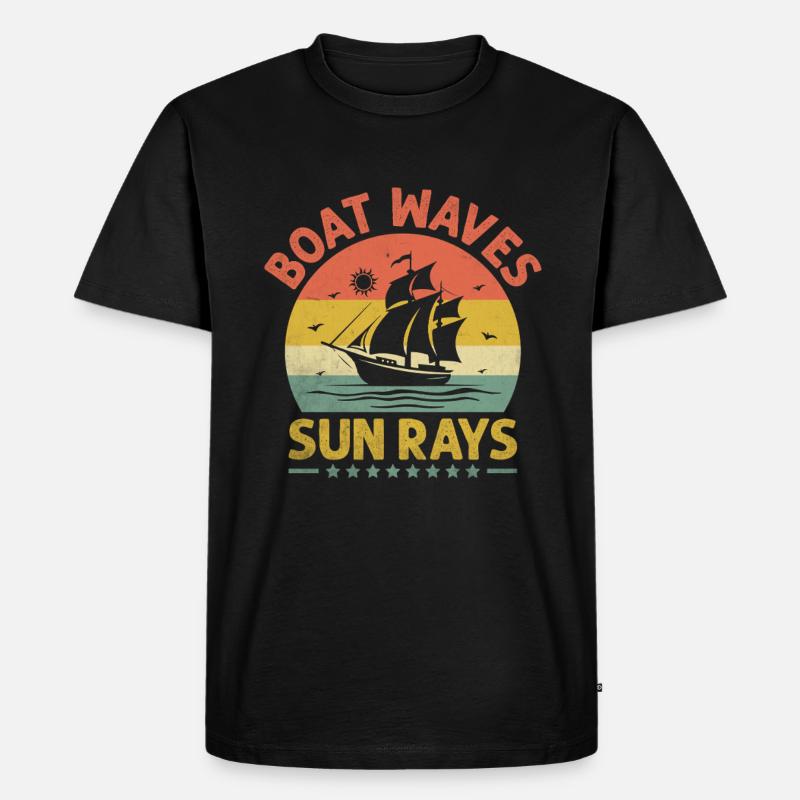 Boot Wellen Sonnenstrahlen Paddelboot - Männer Premium Bio T-Shirt - Schwarz