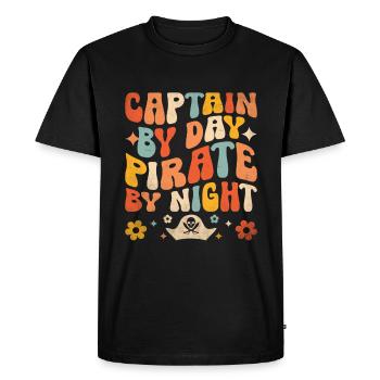 Captain By Day Pirate By Night Pirate Youth Design - Men's Premium Organic T-Shirt - black - Front - Nico (187cm)