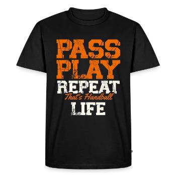 Pass Play Repeat That's Handball Life Sports - Men's Premium Organic T-Shirt - black - Front - Nico (187cm)