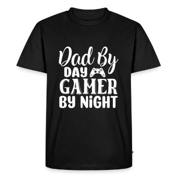 Dad By Day Gamer By Night - Funny Gamer Saying - Men's Premium Organic T-Shirt - black - Front - Nico (187cm)