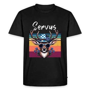 Bayern Servus Hirsch Lunettes de soleil bleu-blanc drôle - T-shirt Premium bio Homme - noir - Devant - Nico (187cm)