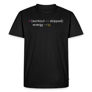 Fun workout and coding design - Men's Premium Organic T-Shirt - black - Front - Nico (187cm)
