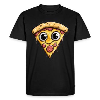 Happy pizza slice - Men's Premium Organic T-Shirt - black - Front - Nico (187cm)