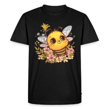 Honey bee with flower wreath - Men's Premium Organic T-Shirt - black - Front - Nico (187cm)