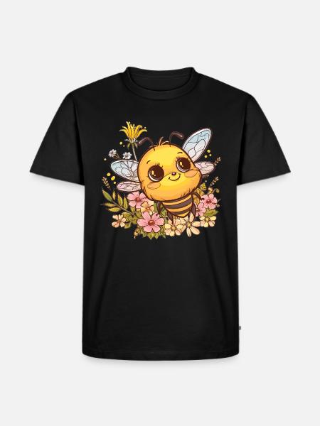Honigbiene mit Blumenkranz - Männer Premium Bio T-Shirt - Schwarz