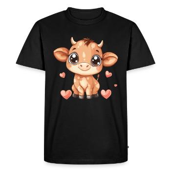Veau doux avec des cœurs - T-shirt Premium bio Homme - noir - Devant - Nico (187cm)