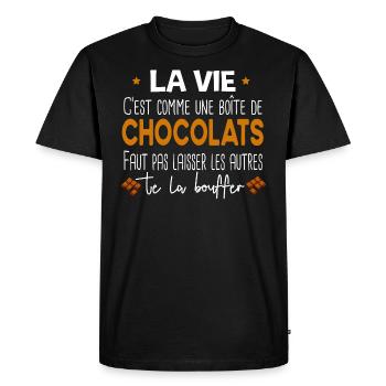 Chocolat Gâteau Gourmand Humour Régime Cadeau - T-shirt Premium bio Homme - noir - Devant - Nico (187cm)