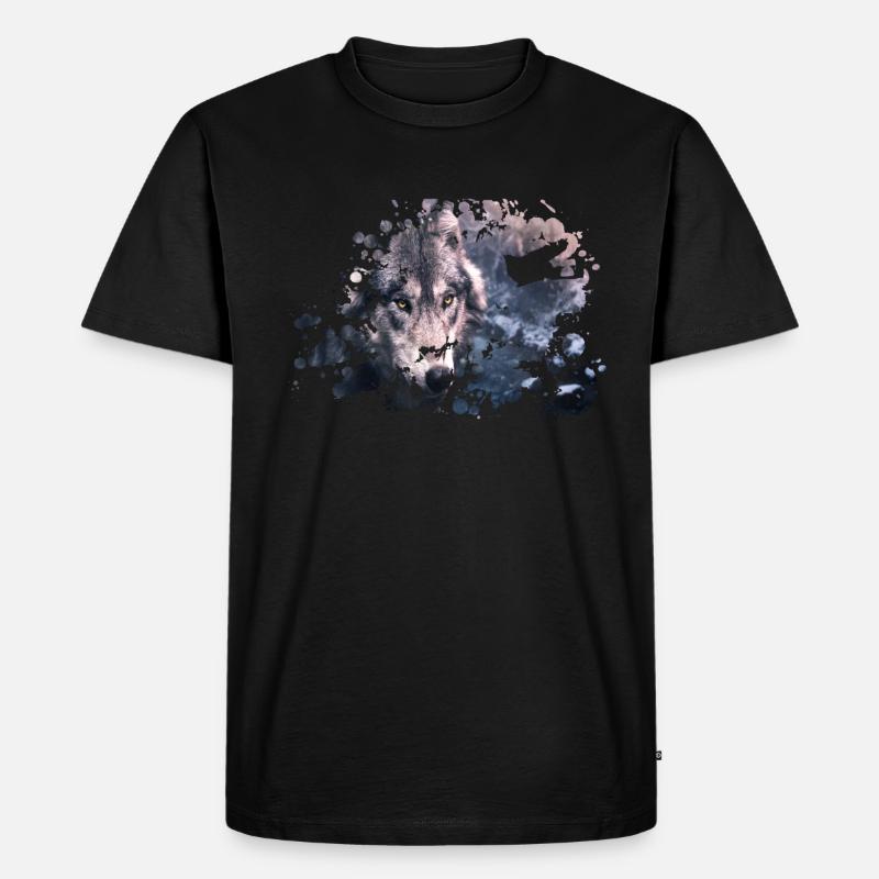 Wolf Farb Splash - Männer Premium Bio T-Shirt - Schwarz