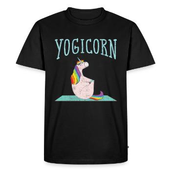 Yogicorn | Cool Yoga Unicorn On Mat - Men's Premium Organic T-Shirt - black - Front - Nico (187cm)