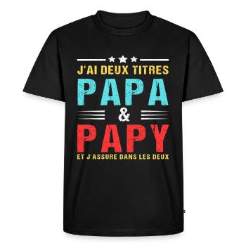 J'ai deux titres papa et papy cadeau fête des père - T-shirt Premium bio Homme - noir - Devant - Nico (187cm)