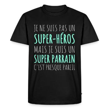 Parrain super héros humour parrain cadeau - T-shirt Premium bio Homme - noir - Devant - Nico (187cm)