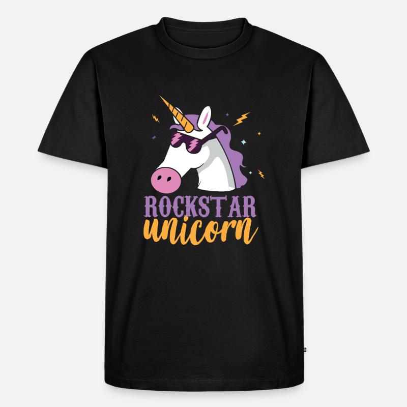 Einhorn Regenbogen Rocker - Männer Premium Bio T-Shirt - Schwarz