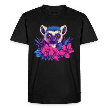 Lemur with tropical flowers - Men's Premium Organic T-Shirt - black - Front - Nico (187cm)