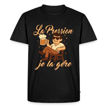 La Pression Je La Gère - T-shirt Premium bio Homme - noir - Devant - Nico (187cm)