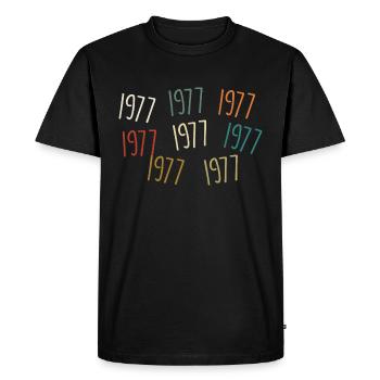 Born in 1977, year of birth - legendary since 1977 - Men's Premium Organic T-Shirt - black - Front - Nico (187cm)