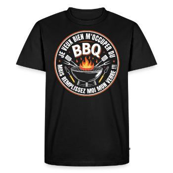 BBQ Apéro Cadeau Barbecue Humour - T-shirt Premium bio Homme - noir - Devant - Nico (187cm)