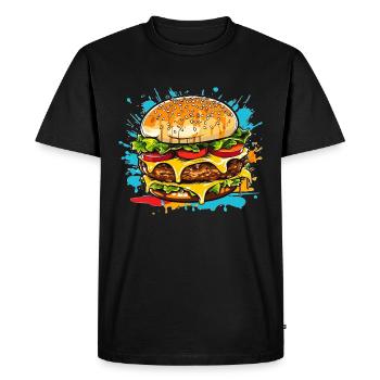 Cheeseburger Splash - T-shirt Premium bio Homme - noir - Devant - Nico (187cm)