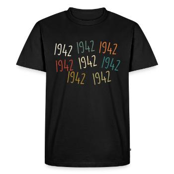 Né en 1942, année de naissance - légendaire depuis 1942 - T-shirt Premium bio Homme - noir - Devant - Nico (187cm)