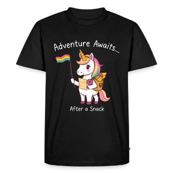 Licorne Wanderlust avec drapeau arc-en-ciel - T-shirt Premium bio Homme - noir - Devant - Nico (187cm)