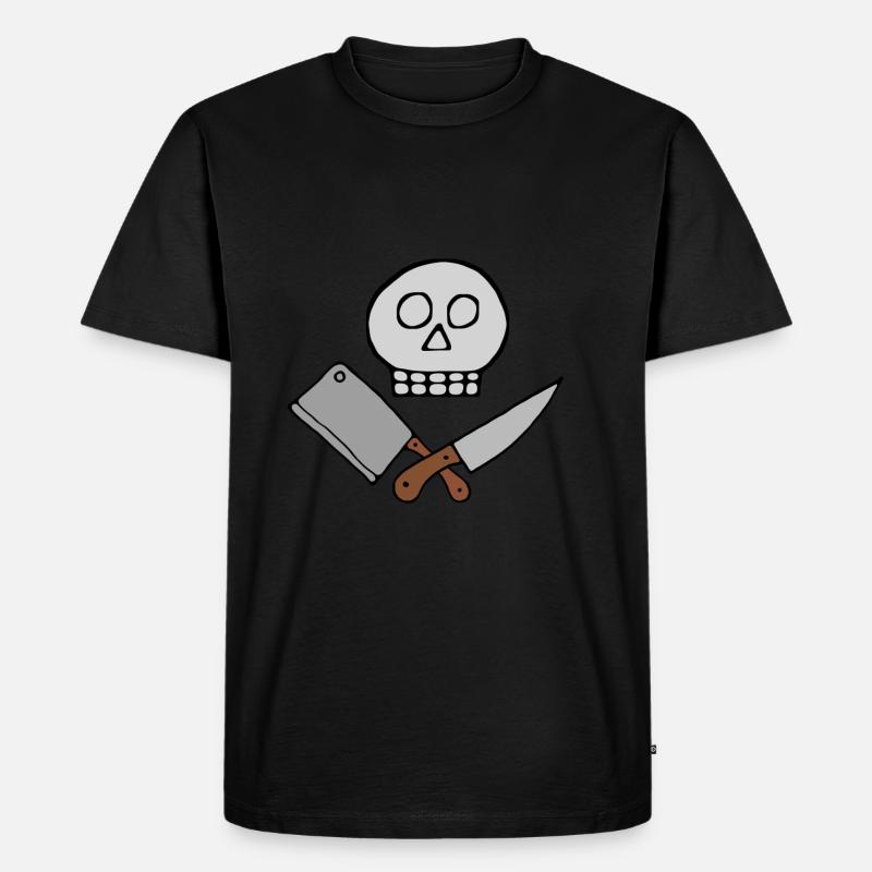 Totenkopf Küchenmesser Hackebeil - Männer Premium Bio T-Shirt - Schwarz