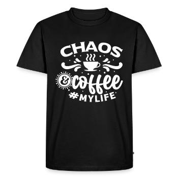 Chaos & Coffee - Funny coffee saying - Men's Premium Organic T-Shirt - black - Front - Nico (187cm)