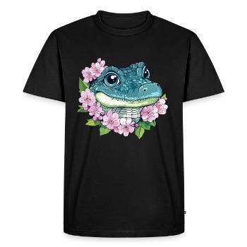 Cherry Blossom Crocodile - Men's Premium Organic T-Shirt - black - Front - Nico (187cm)
