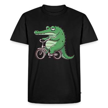 Whimsical bored crocodile cyclist lus - Men's Premium Organic T-Shirt - black - Front - Nico (187cm)