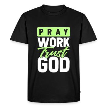 pray work trust God - Men's Premium Organic T-Shirt - black - Front - Nico (187cm)