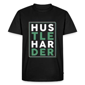 hustle harder - Men's Premium Organic T-Shirt - black - Front - Nico (187cm)
