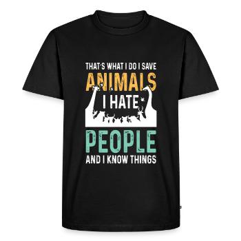 Je déteste les gens militants des droits des animaux - T-shirt Premium bio Homme - noir - Devant - Nico (187cm)