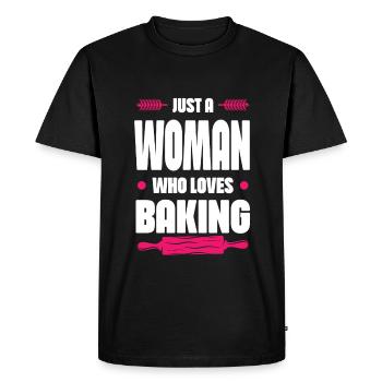 Woman loves baking - Men's Premium Organic T-Shirt - black - Front - Nico (187cm)