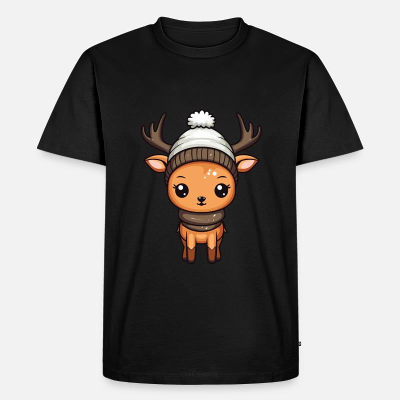 Hirsch Winter Comic Niedlich - Männer Premium Bio T-Shirt - Schwarz