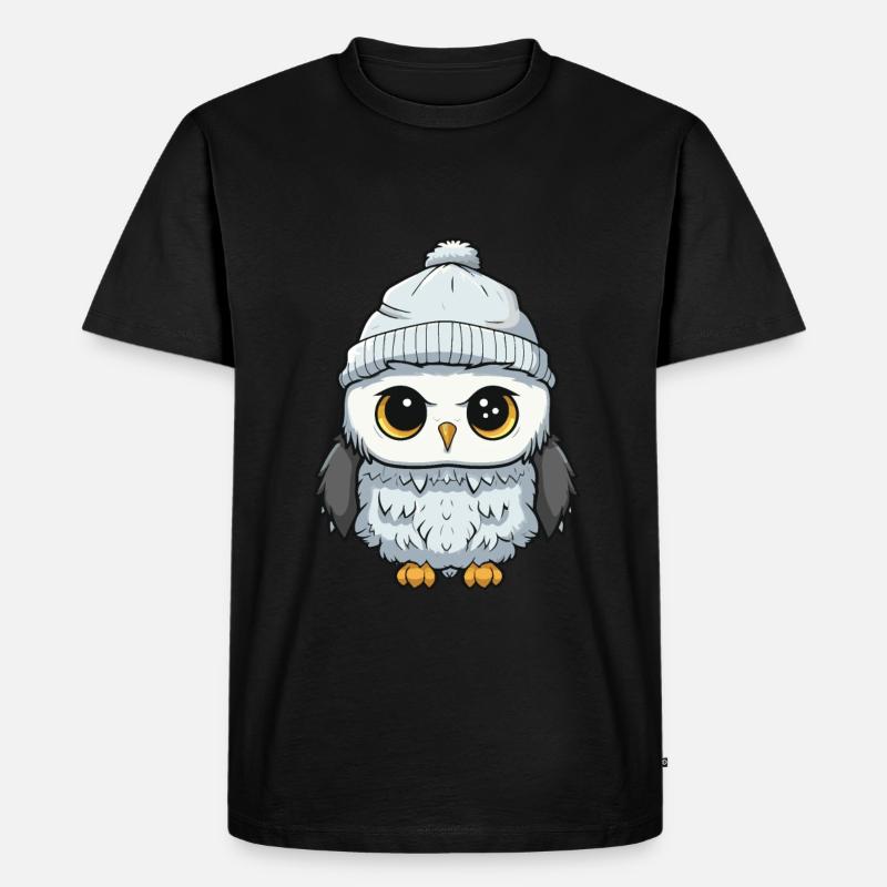 Eule Winter Comic Niedlich - Männer Premium Bio T-Shirt - Schwarz