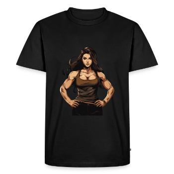 Femme Muscles Séance D’entraînement Gym Fille - T-shirt Premium bio Homme - noir - Devant - Nico (187cm)